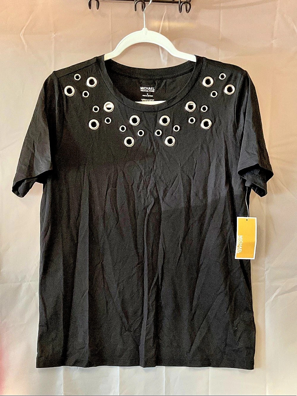 Michael Kors Grommet Embellished Crew Neck T-Shirt Black Small